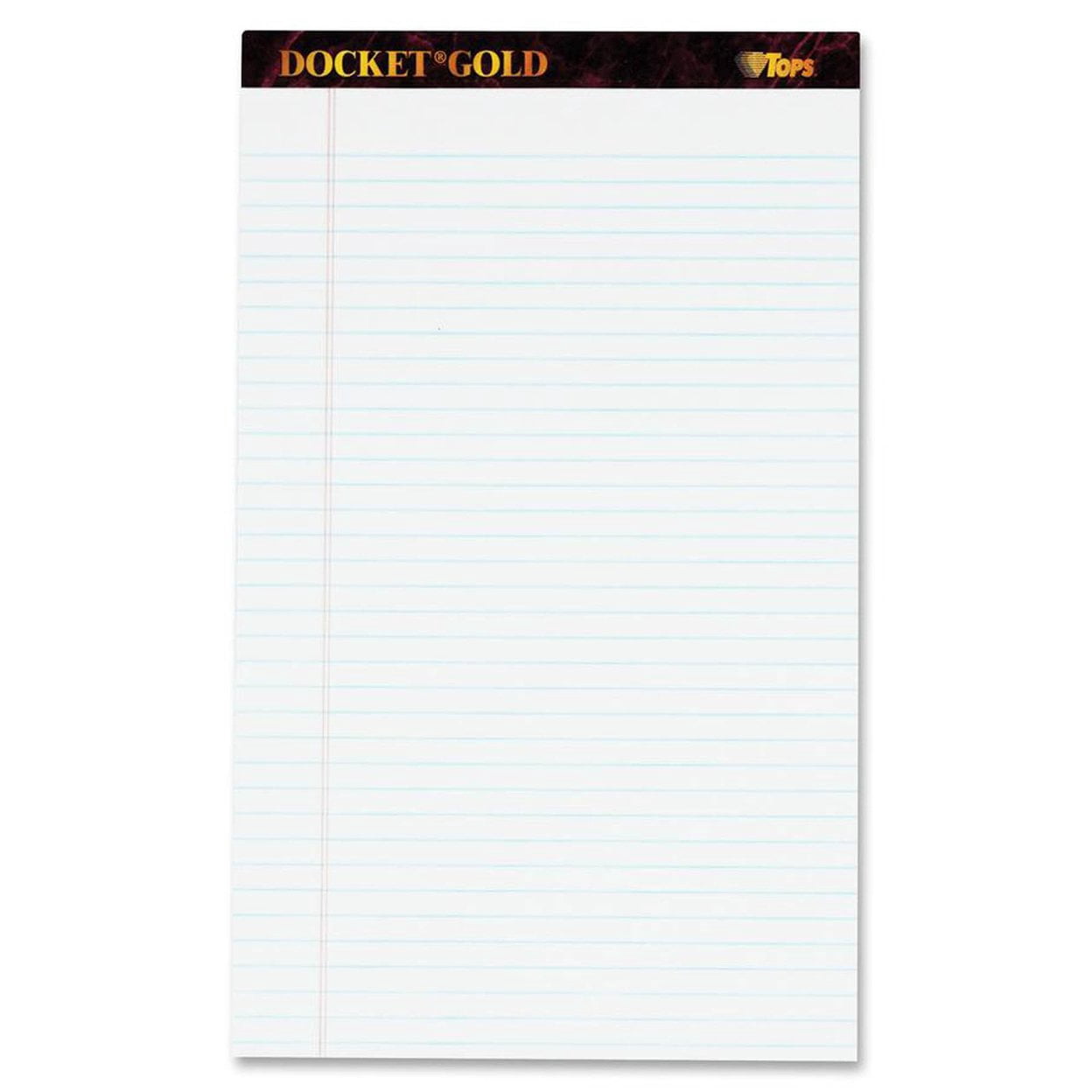 TOPS Docket Gold Legal Ruled White Legal Pads - Legal - 50 Sheets - Double Stitched - 0.34" Ruled - 20 lb Basis Weight -