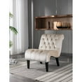thumbnail image 2 of GZXS Armless Accent Chair, Upholstered Button Tufted Living Room Chairs with Wood Legs, Comfy Velvet Lounge Chair Reading Chair for Bedroom, Beige, 2 of 9