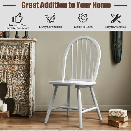 Costway Set of 4 Vintage Windsor Dining Side Chair Wood Spindleback Kitchen Room - White