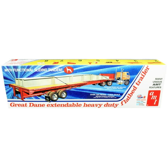 Skill 3 Model Kit Great Dane Extendable Heavy Duty Flat Bed Trailer w/Functional Sliding Tandem 1/25 Scale Model by AMT