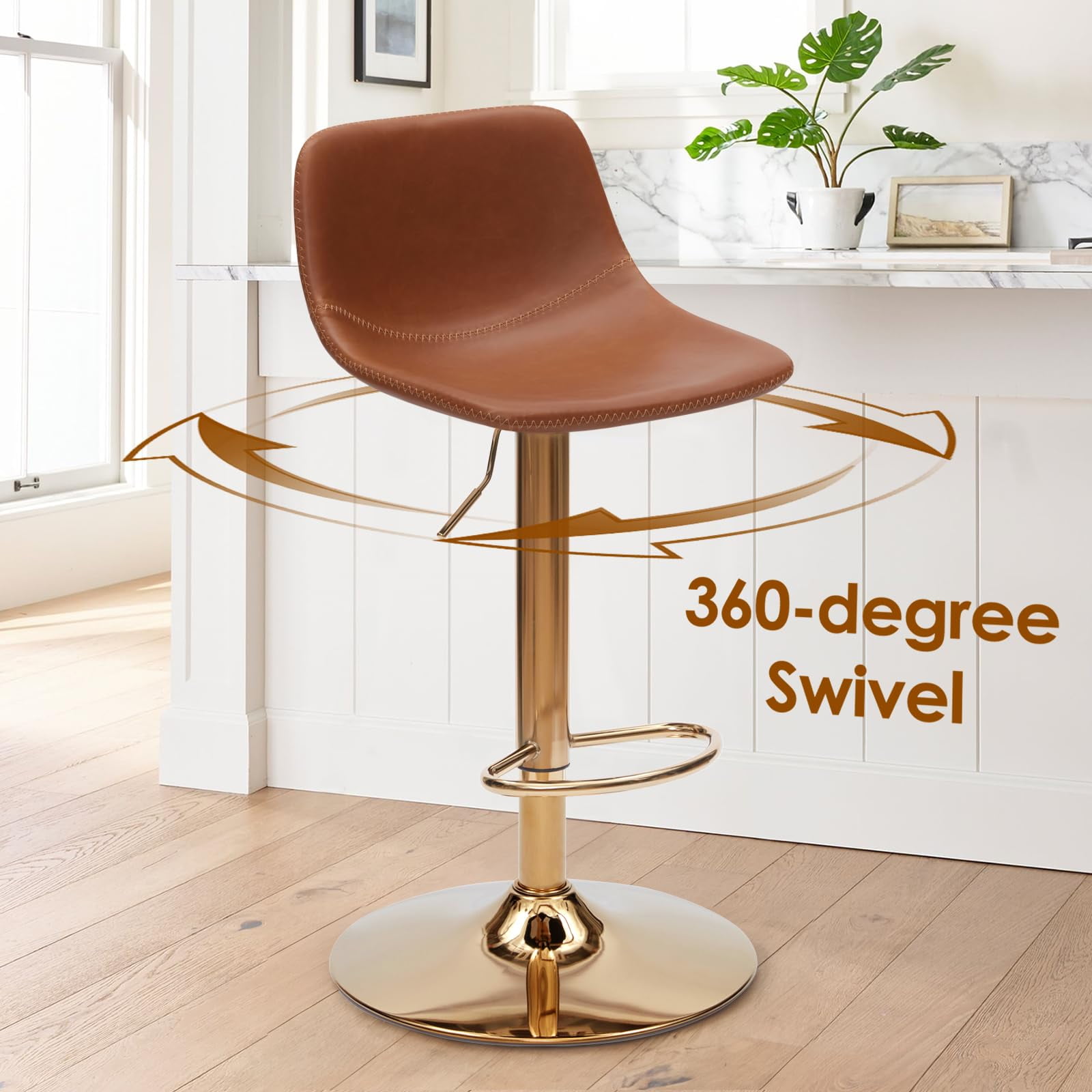 STARY Adjustable Bar Stools Set of 2, Modern Swivel Bar Stools, Bar Height Stools with Back Support, Pu Leather Bar Stool for Kitchen Island Counter