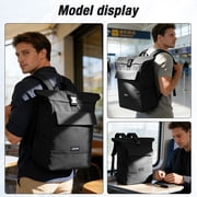SYCNB Rolltop Backpack for Men & Women, Waterproof Travel Backpack with computer compartment, 24L/27L Expandable Capacity Daypack for Work College Trip, Black