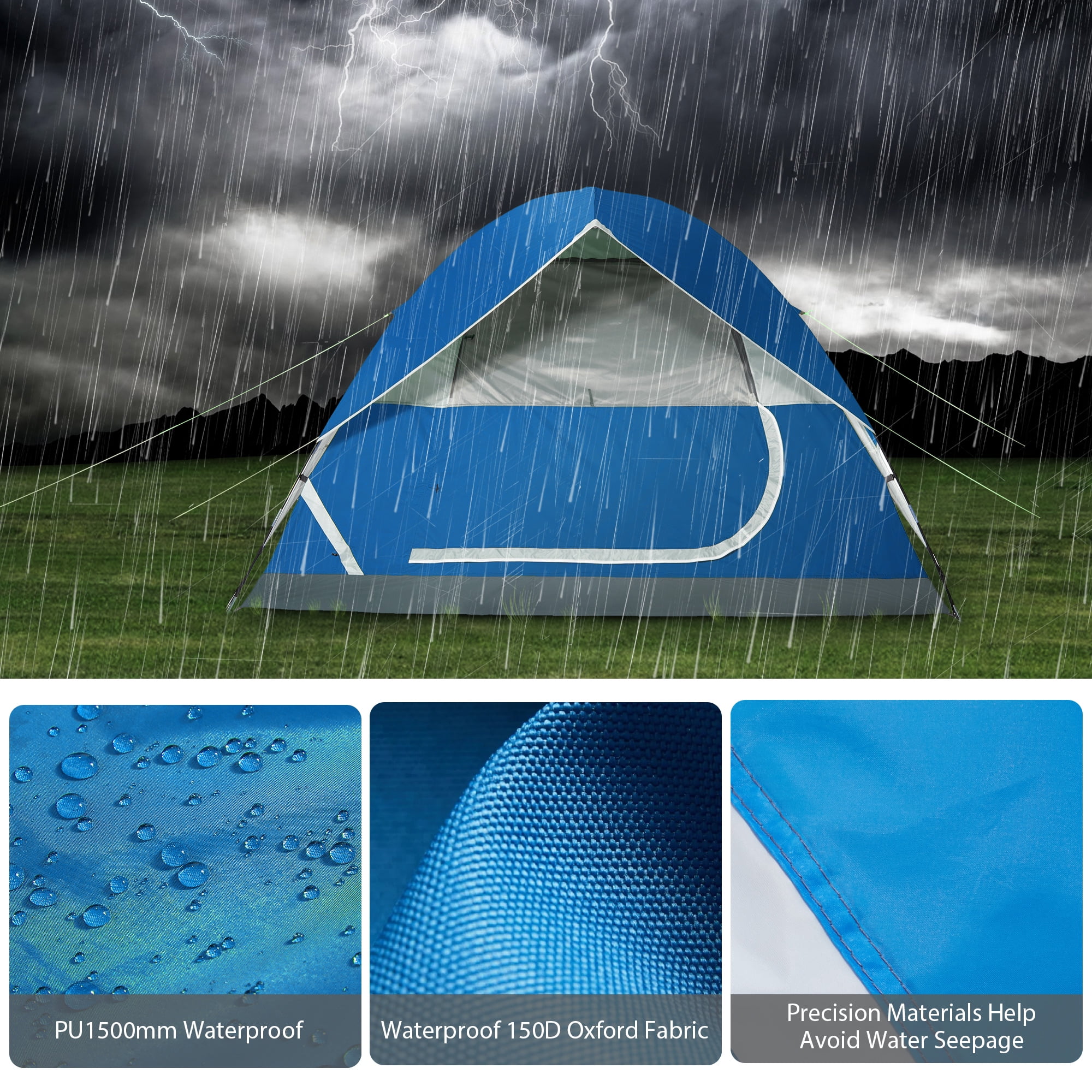 Camel Crown 3-4 Person Dome Tent Waterproof Camping Tents Outdoor Travel Backpacking Tent,Dark Blue Gray