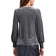 thumbnail image 3 of Blusa de terciopelo inspiradora para mujer, cuello redondo, mangas largas abullonadas, top casual L gris, 3 of 6