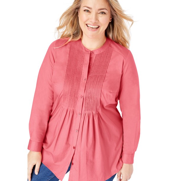 Woman Within Woman Within Women S Plus Size Perfect Pintucked Shirt 34 36 Tea Rose Green Walmart Com Walmart Com