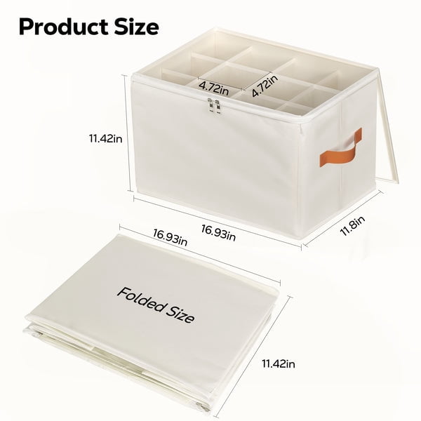 Riousery 2 Pack Foldable Shoe Organizer for Closet, Shoe Storage Bins with Clear Zipper Cover and Handles, Holds up to 24 Pairs, Beige