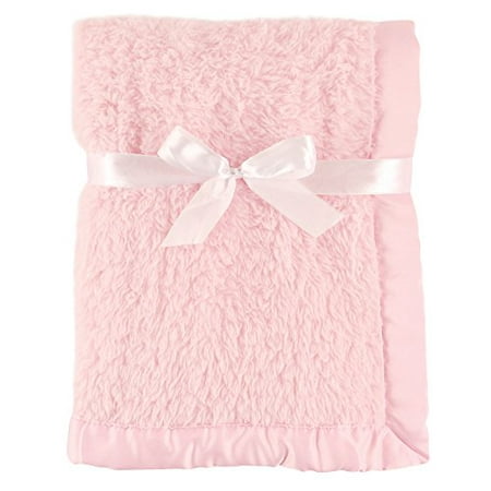 Hudson Baby Infant Girl Sherpa Plush Blanket with Satin Binding, Pink, One Size