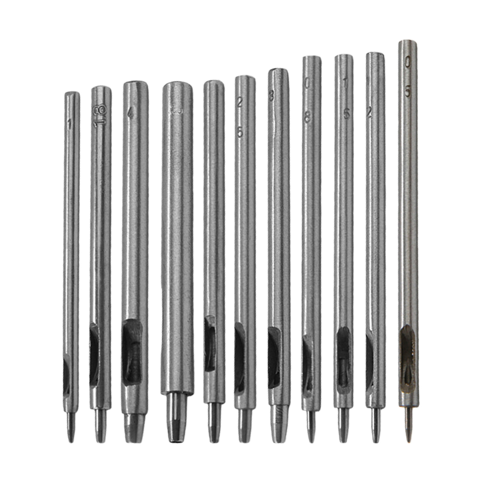 11Pcs Hollow Leather Hole Puncher 0.5mm-4.0mm Metal Round Hole Punching Tool With Ergonomic Handle For Leather Working
