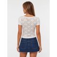 thumbnail image 6 of LMLYSoH Women's Slim Floral Jacquard T-Shirt See-Through Mesh Boat Neck Short Sleeve Crop Tops, 6 of 7