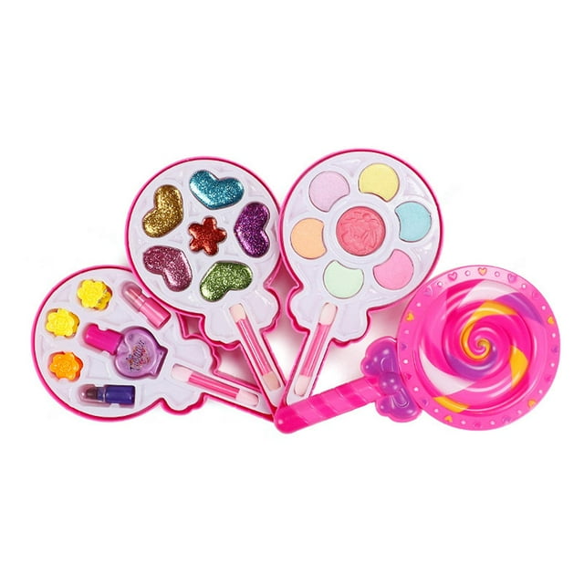 1 Set Kids Makeup Set Lollipop Shape Water Soluble Formula Highly Simulated Kid-friendly Reusable Washable Triple Layer