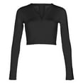 thumbnail image 4 of Womens Long Sleeve Crop Tops T Shirts Quarter Zip Lined V Neck Fitted Fall Clothes for Women Tees Blouses, 4 of 5