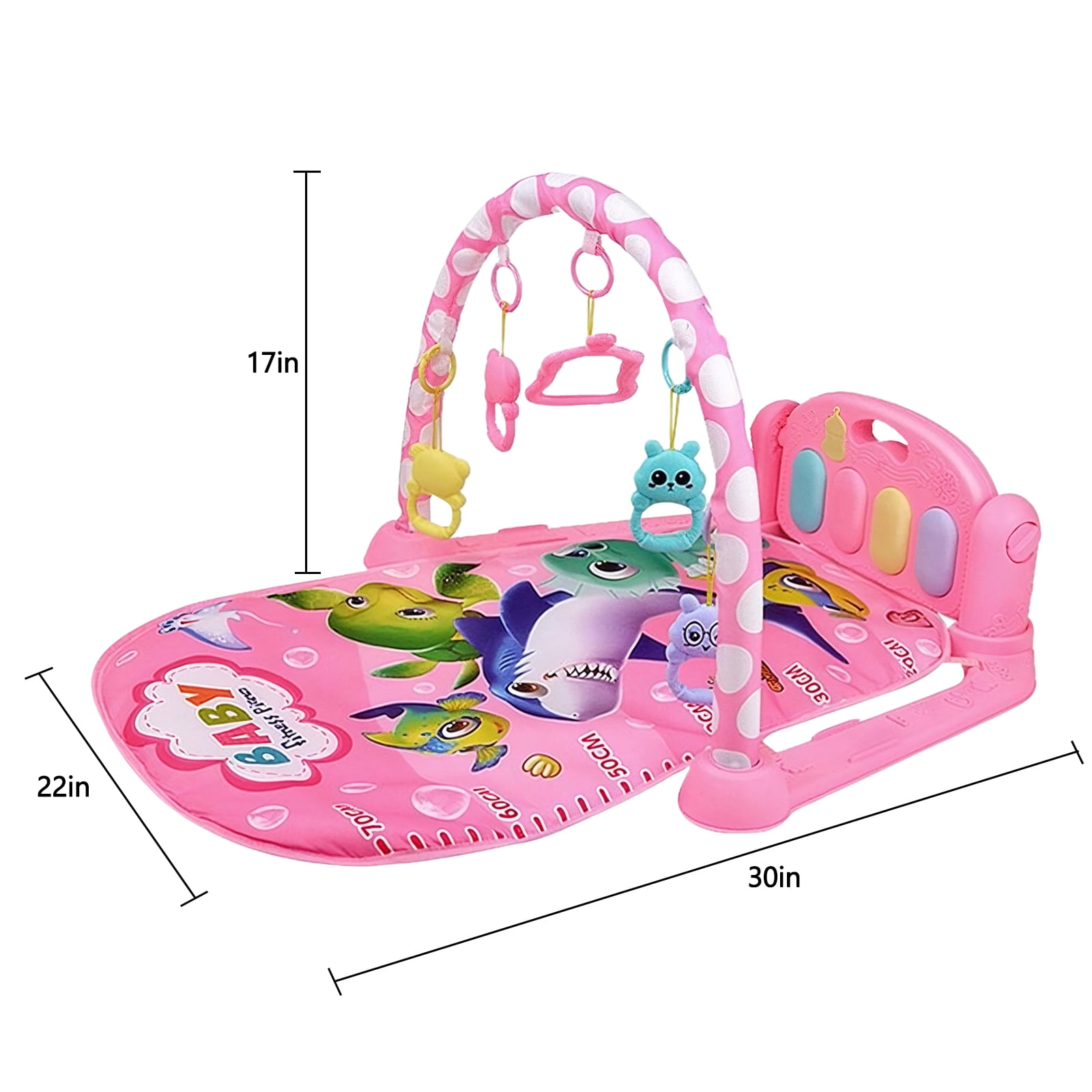 HDUTNGISN Baby Play Mat Gym with Piano & Toys-Tummy Time Activity Mat for Infants 0-12M (Pink)