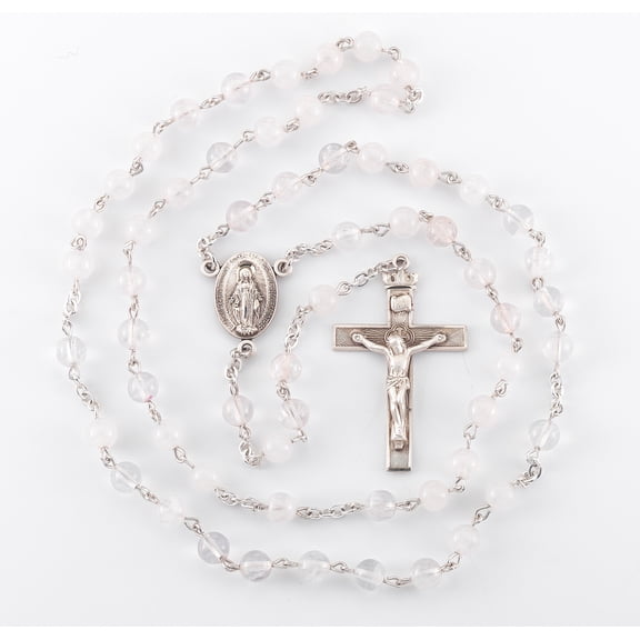 Genuine Rose Quartz Sterling Rosary | Made in USA | Catholic Rosary Beads | Velvet Gift Box | Catholic Sacramental