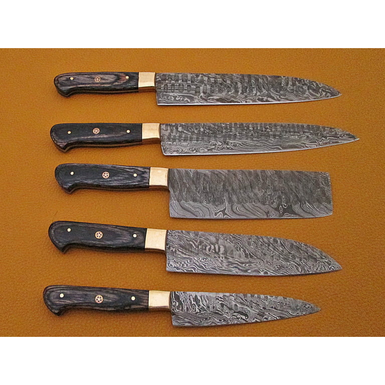 Damascus Steel Knife Set, Steel Kitchen Knife Set