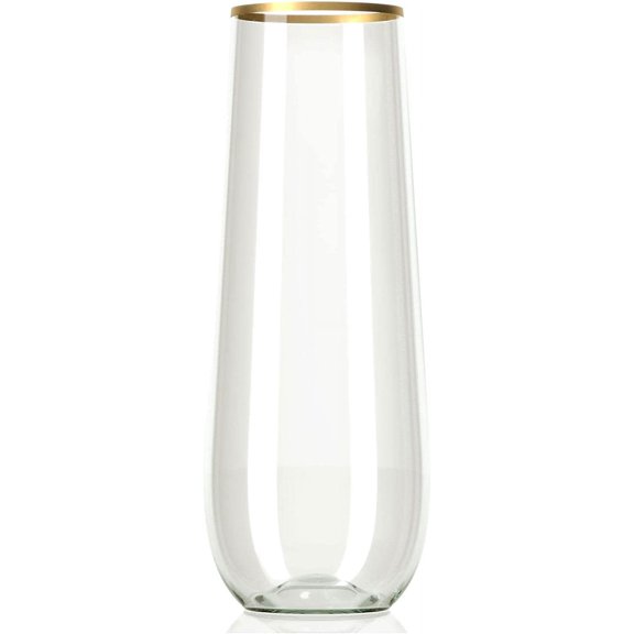 DFVYU-30 Plastic Stemless Champagne Flutes - Disposable Unbreakable 9 Oz toasting glasses, With Gold rim | Reusable, Clear, Fancy & Shatterproof Champagne Glasses - Ideal for Weddings, Birthdays, Par