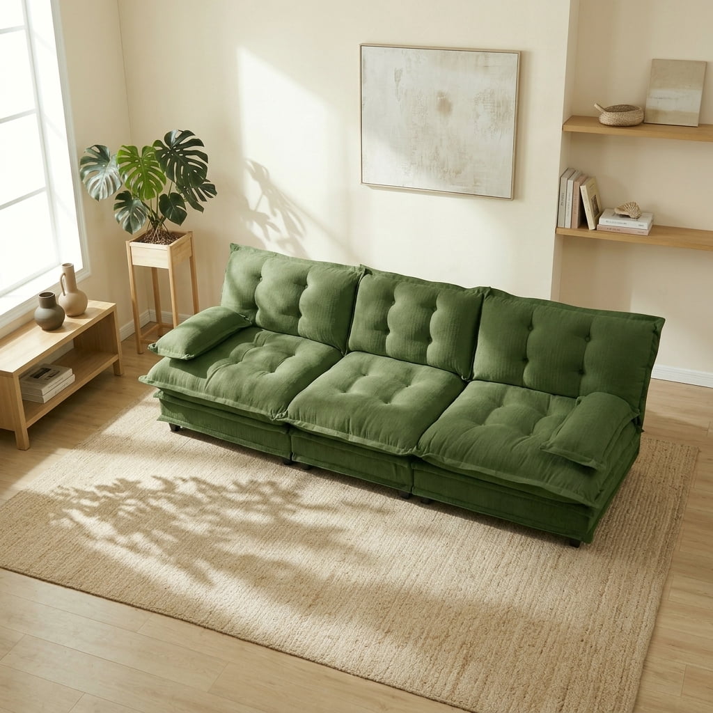 AISWORD 107" 3-Seater Modular Sectional Cloud Sofa, Chenille Fabric Deep Seat Couch with Lattice Decored Cushions