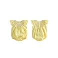 thumbnail image 2 of BemeyourBBs Newborn Baby Girls Summer Clothes Plaid Gingham Smocked Bubble Rompers Flower Embroidery Round Neck Fly Sleeve Infant Bodysuits Jumpsuits, 2 of 9