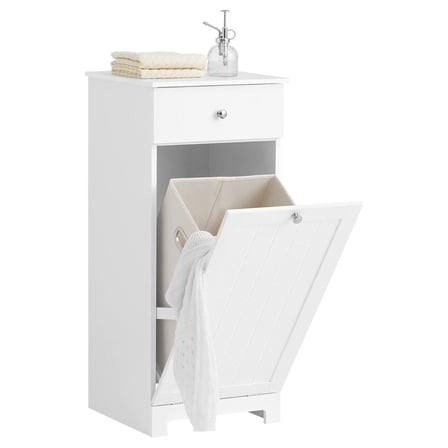 BNHHYYNB Slim Laundry Hamper Cabinet, Tilt-Out Hamper with Drawer & Shelf, White Bathroom Storage, Narrow Laundry Basket Chest, Space Saving