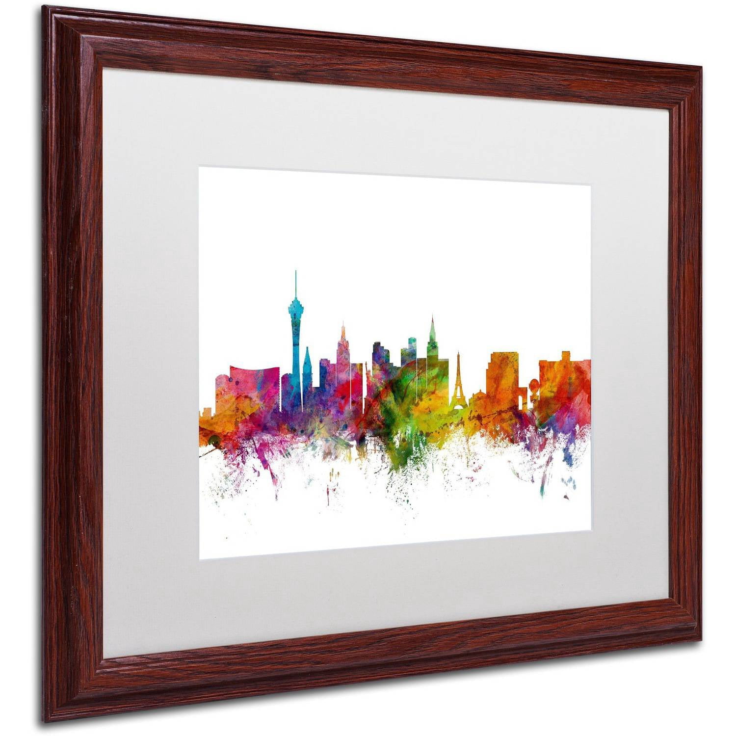 Trademark Fine Art 'Las Vegas Nevada Skyline' Canvas Art by Michael Tompsett, White Matte, Wood Frame