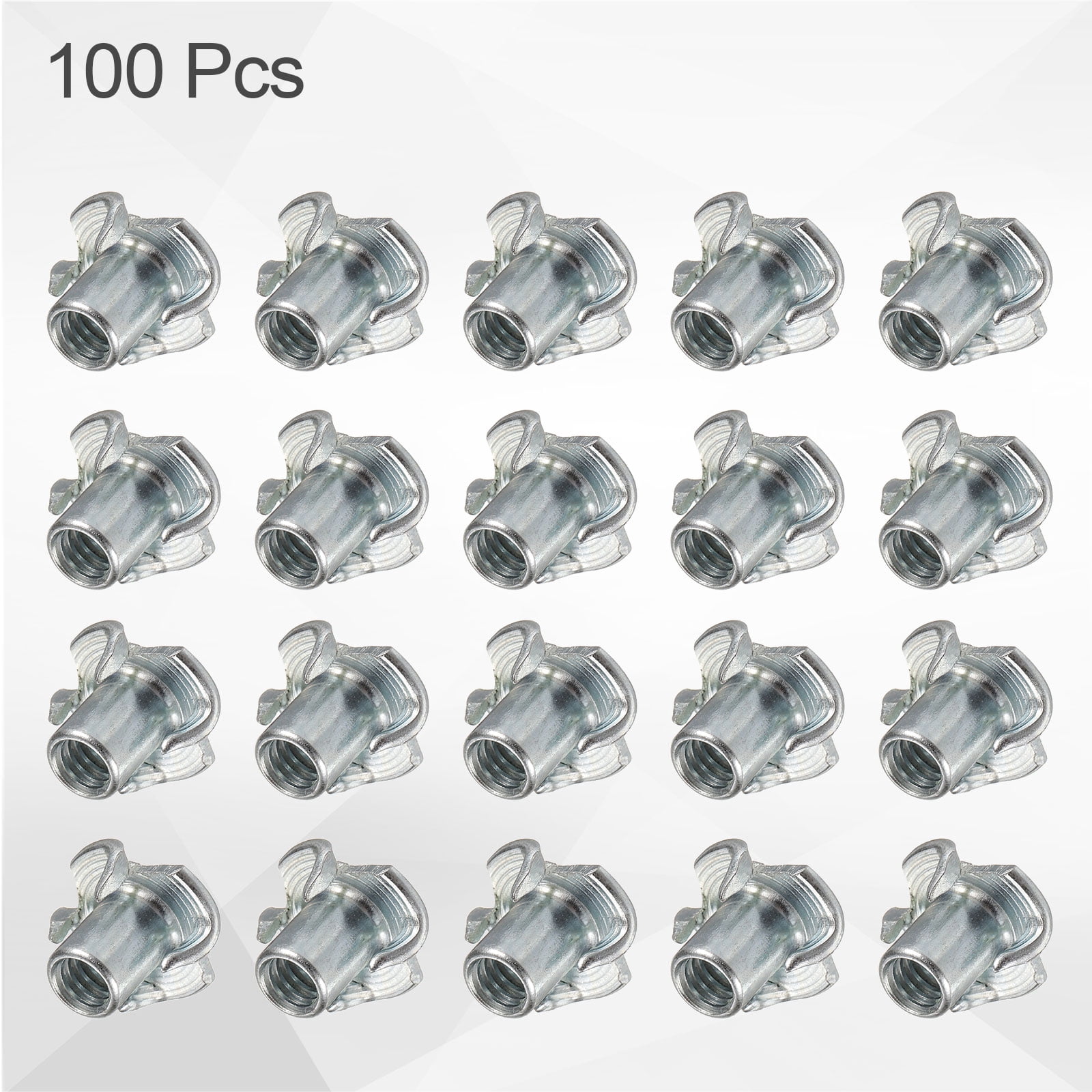 1/4x12mm T-Nuts 4 Pronged 0.68" x 0.47" Tee Nut Carbon Steel Fully Thread 100packs
