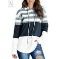 thumbnail image 3 of Gustave Casual Color Block Hoodies Sweaters for Women Long Sleeve Drawstring Stripe Pullover Hooded Sweatshirts Loose Fall Winter Tops "White, S", 3 of 9