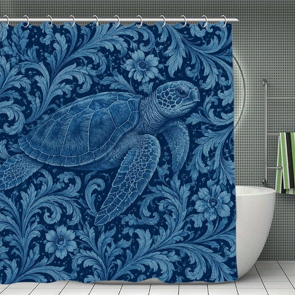 Beach Shower Curtain 70.8×70.8Inch Sea Turtle Ornate Blue Pattern Shower Curtain Summer Ocean Theme Shower Curtain for Bathroom Decor,Fabric Waterproof with Hooks