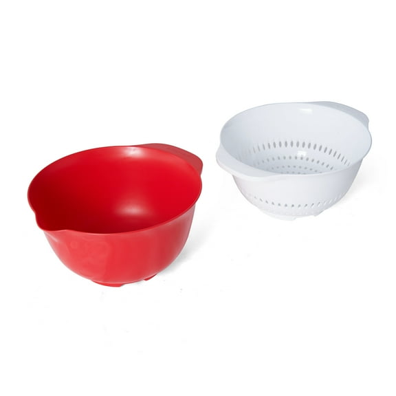 Farberware Professional Bowl and Colander Set, Red and White