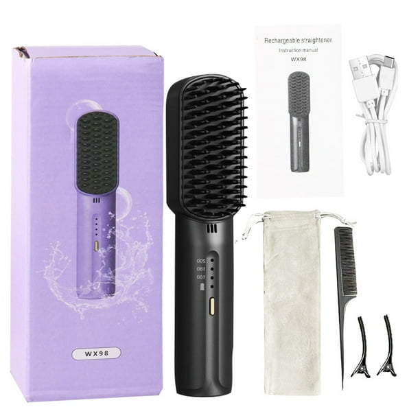 Peine Alisador Inalámbrico Yzc231229004 | Cepillo Portátil de Iones Negativos con 3 Ajustes de Temperatura (160-200 °C) | Revestimiento Cerámico para Un Peinado Sin Dañar El Cabello | Apto para Cabel