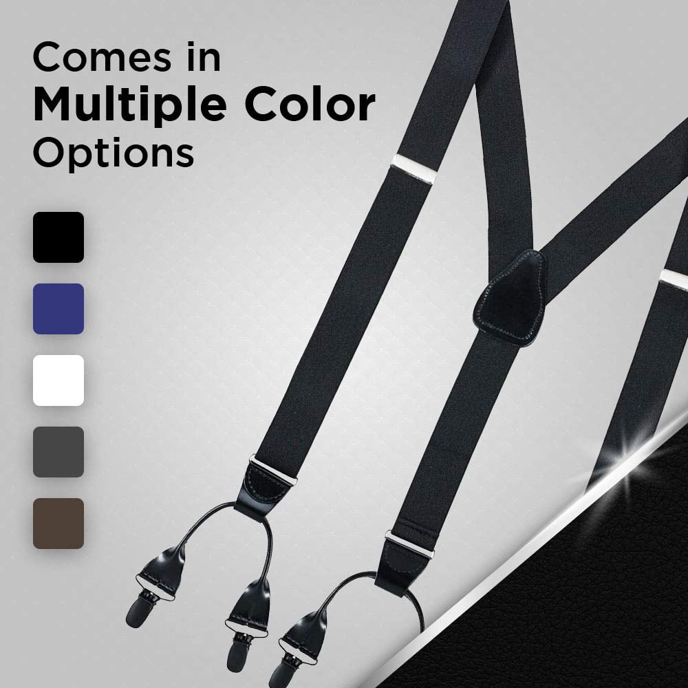 Hold'em Elastic "Double-Hold" Button Look with No Slip Pin Clip Closure Suspenders for Adult Men - Brown
