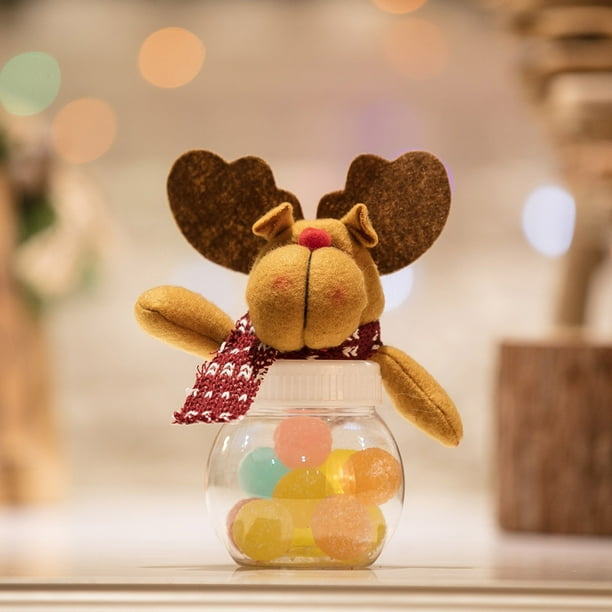 Tarro de caramelos navideño con decoración de Papá Noel y muñeco de nieve - Recipiente festivo de caramelos para decoración del hogar, artículos para fiestas y adornos navideños
