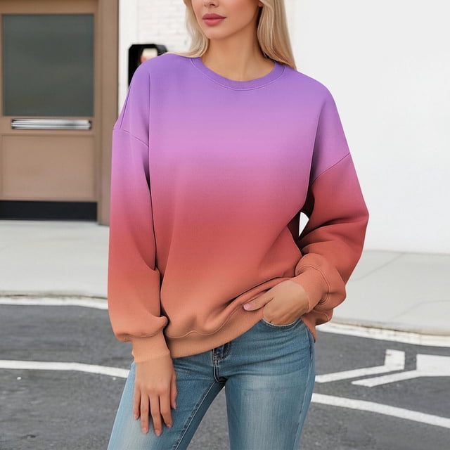 Xuyuer Women's Fashion Printed Long Sleeve Loose Blouse, Round Neck Hoodless Sweatshirt for Casual Spring Wear, Weekend Outings and Cozy Layering
