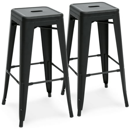 Industrial Metal - Best Choice Products 30in Set of 2 Modern Industrial Backless Metal Counter Height Bar Stools w/ Drainage Holes for Indoor/Outdoor Kitchen, Bonus Room, Patio - Matte Black