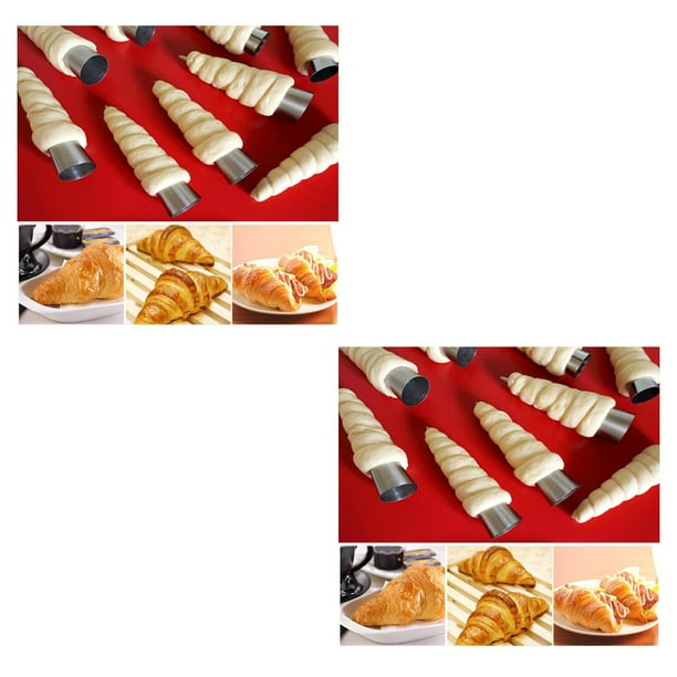 Cateissary Pack of 12 Roll Moulds Kitchenware Conical Baking Surface Stainless Supplies Spiral Horn Mold Smooth Molds Steel Croissants plata 5 uds 8.8*2*2cm 2piezas