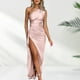 thumbnail image 5 of Vestido Amoldeado Al Cuerpo Vestido ajustado para mujer Sin espalda Sexy Satén Elegante Vestido delgado Clubwear (Beige M) Cgtredaw para Mujer Beige T L, 5 of 6