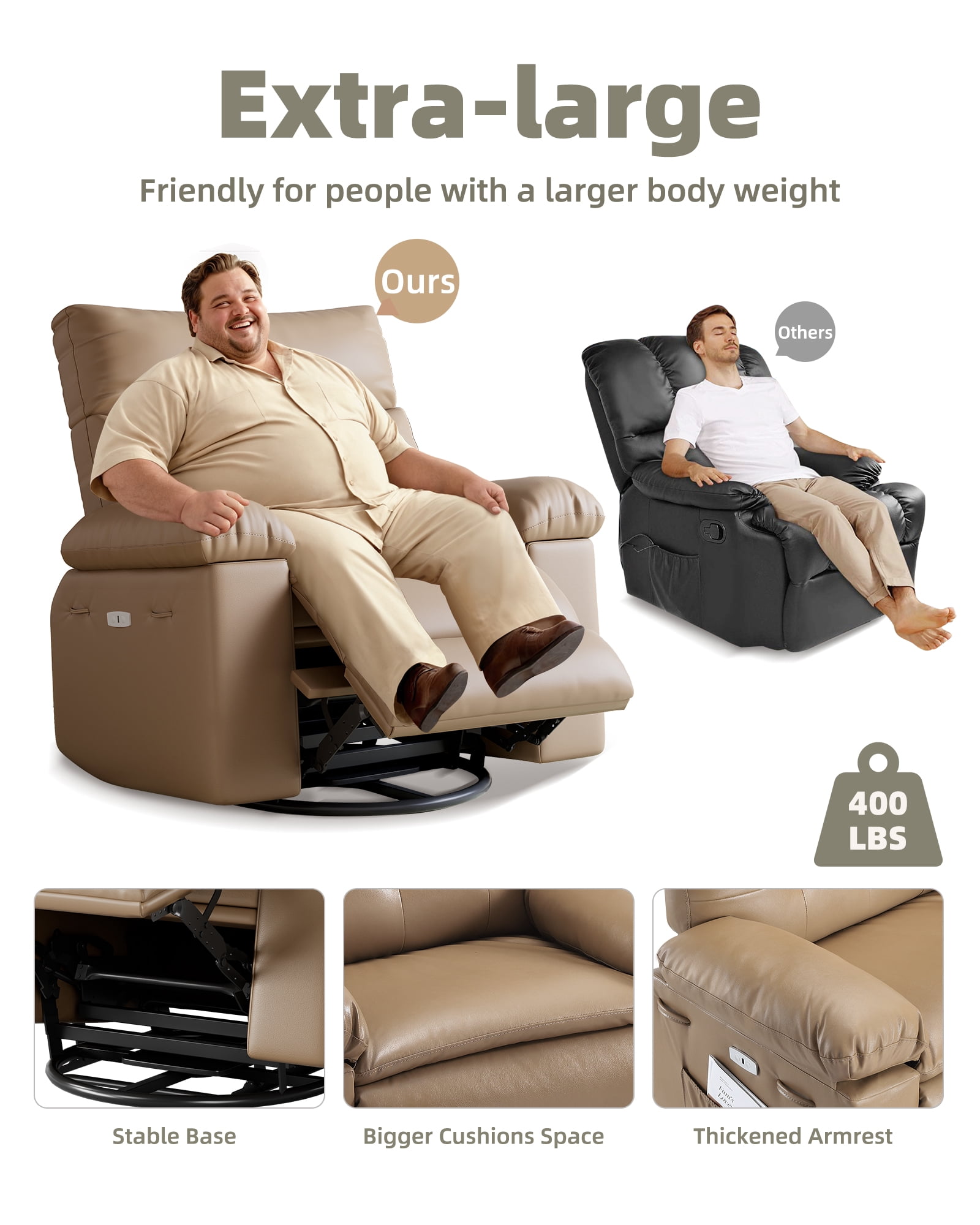 Oversized Recliner Chairs with Heat and Massage - 360°Swivel Lazy Boy Recliner Chair for Adults-Manual Rocking Chair with Remote Control for Living Rooms,Bedrooms and Nurseries