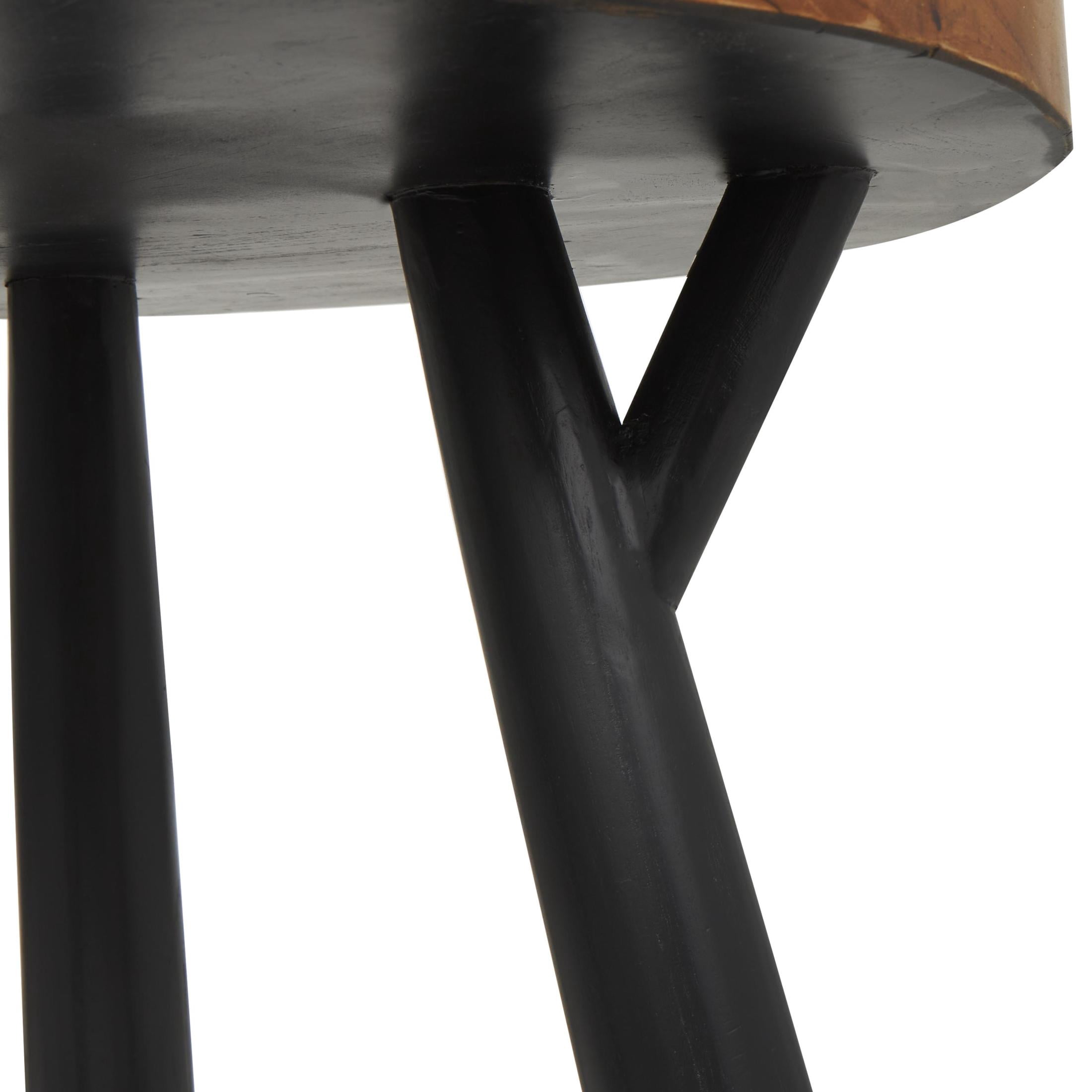 DecMode 20" x 22" Brown Teak Wood Layered Circle Geometric Accent Table with Black Legs, 1-Piece