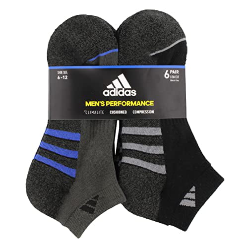 Adidas 6 Pairs Men's Low Cut Socks 6 Pack for Shoe Size 6-12 Black ...