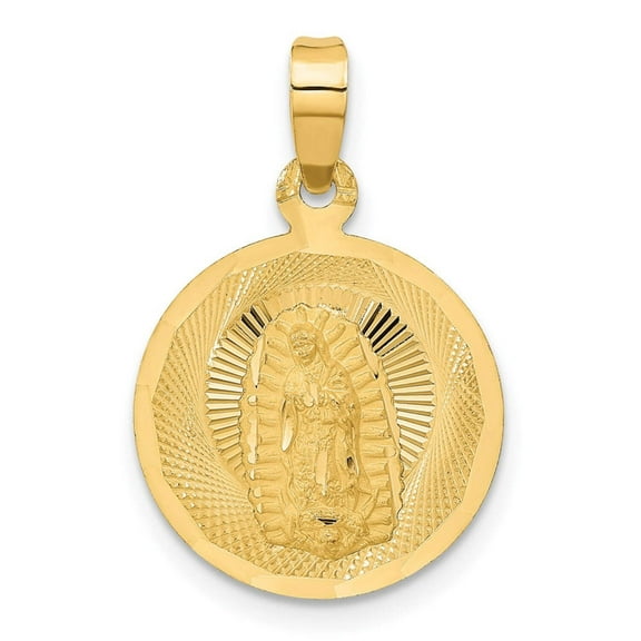 Finest Gold 14K Yellow Gold Polished Diamond-Cut Lady of Guadalupe Circle Pendant