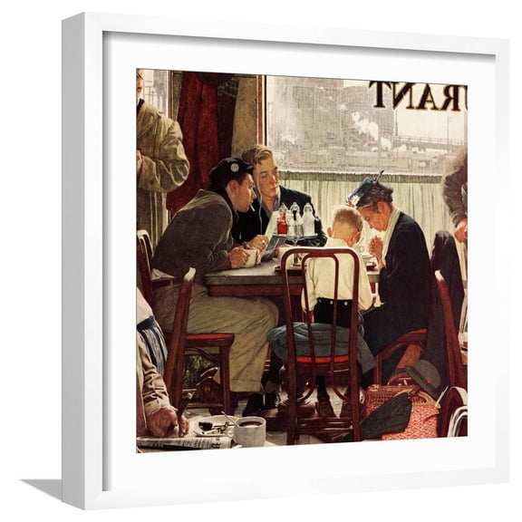 Art.com Saying Grace, November 24,1951 Giclee Print by Norman Rockwell, White Frame Wall Art, 21" x 21"