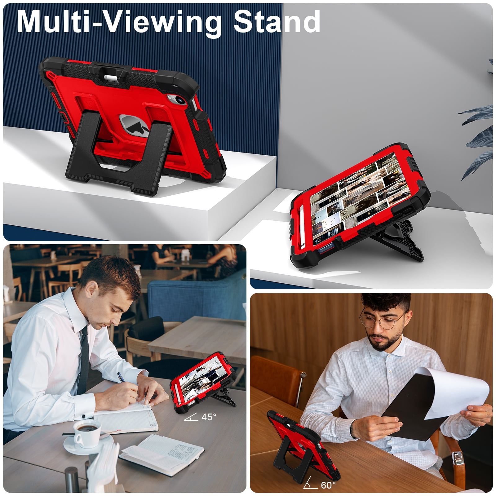 Dteck Case for iPad Mini 7 (A17 Pro) 2024 / Mini 6 2021 8.3 inch,Heavy Duty Kickstand Case with Shoulder Strap Shockproof Rugged Cover Built-in Pencil Holder for Pad Mini 7th/6th Gen 8.3",Black+Red