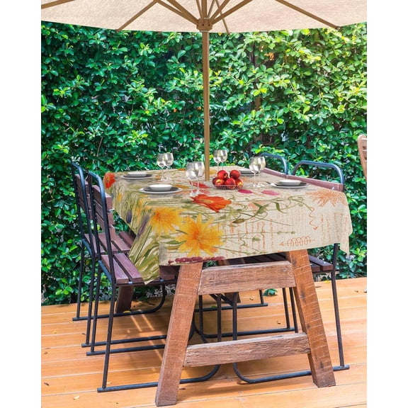 Colorful Spring Floral Outdoor Tablecloth - 54x54 Inch Square Dining Table Cover, Vintage Summer Botanical Waterproof Outdoor Table Cloth with Umbrella Hole & Zipper for Picnic/Patio/Party