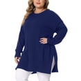 thumbnail image 4 of Agnes Orinda Women's Plus Size Sweater Crew Neck Long Sleeves Side Slits Knit Pullover Oversized Sweaters 3X Dark Blue, 4 of 5