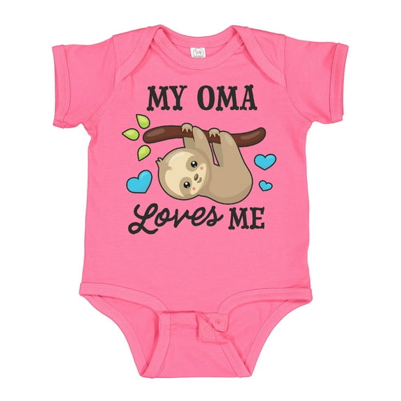 Inktastic My Oma Loves Me with Sloth and Hearts Boys or Girls Baby Bodysuit