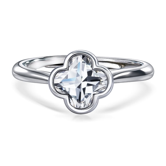 JeenMata 1 Carat Four-Leaf Flower Cut Moissanite Engagement Ring - 18K White Gold Plating for Women