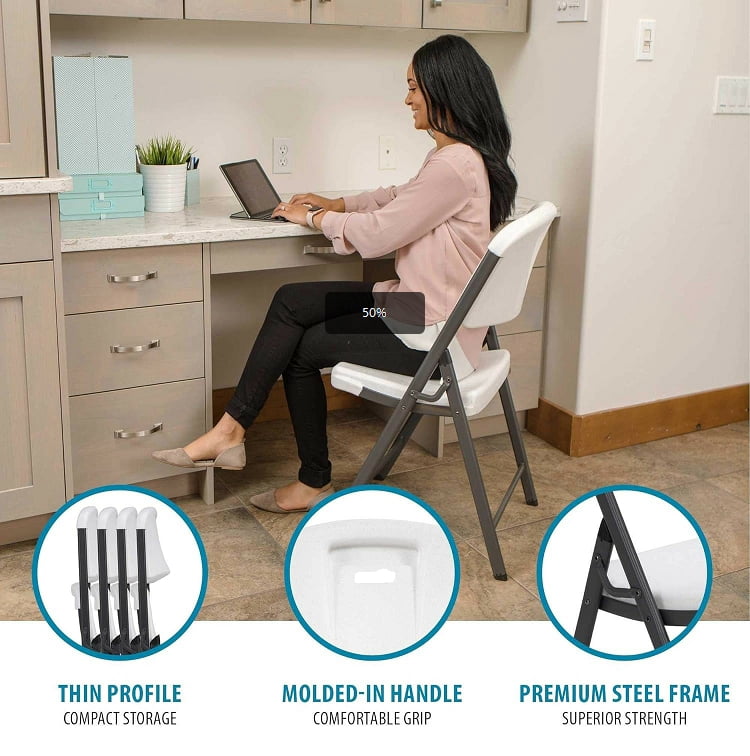 BalanceFrom Folding Heavy Duty Plastic Chair, Comfortable, Sturdy，Compact，500-Pound Capacity，for Home, Office, or Events，2-Pack/4-Pack/6-Pack，White & Black