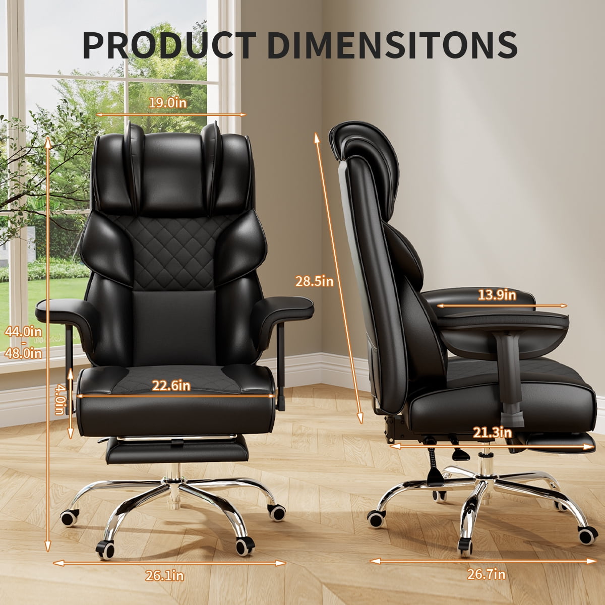 KOCEN Big and Tall Office Chair, Desk Chair with Soft Adjustable Armrests, Ergonomic High Back Gaming Chair with Lumbar Support, Executive Computer Chairs with Footrest(PU Leather, Black)