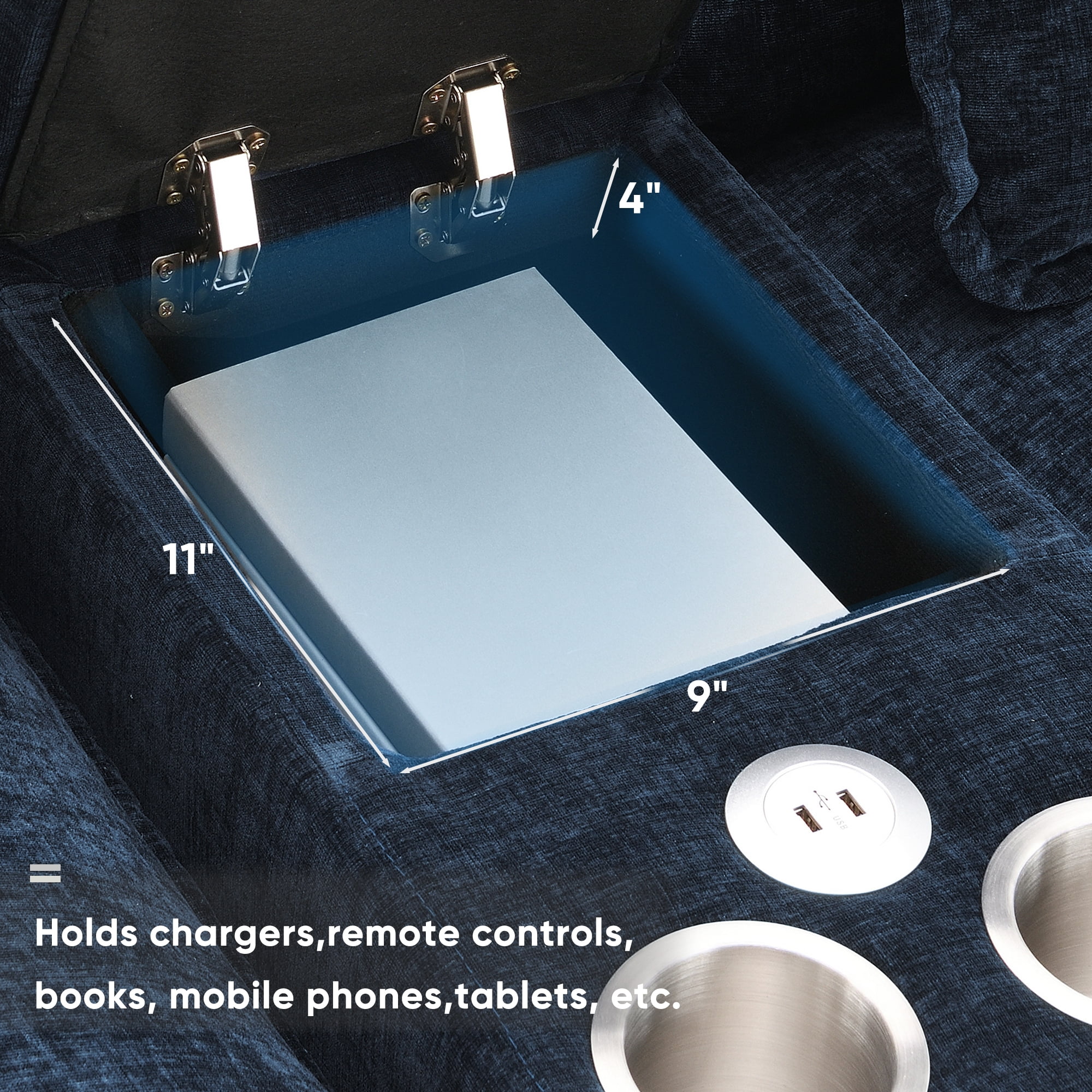 Harper & Bright Designs Sectional Sofa with Console and Cup Holders, Modern U Shaped Sofa Couch Sets with 2 Chaise Lounge, 4-seat Velvet Cloud Couch with USB Ports for Apartment Office, 123" Blue
