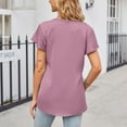 thumbnail image 3 of Jdlsppl Women's V Neck Blouse Short Sleeve Shirt Soft Loose Fashion T Shirt Cool Satin Thin Lightweight Cap Sleeve Dark Pink XX-Large, 3 of 4