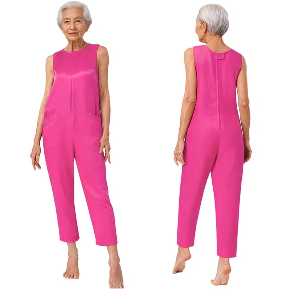 iiniim Women's Alzheimer Adaptive Clothing Anti-strip Jumpsuit with Back Zipper for Easy Dressing Hot Pink M