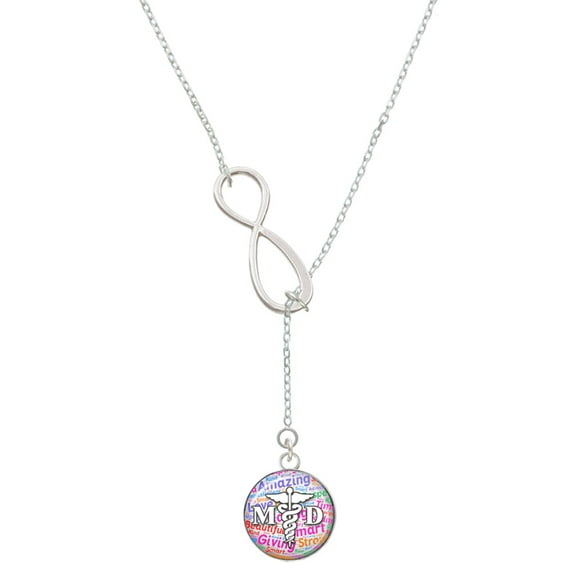 Delight Jewelry Silvertone Domed Multi Color MD Silver tone Elegant Infinity Lariat Necklace